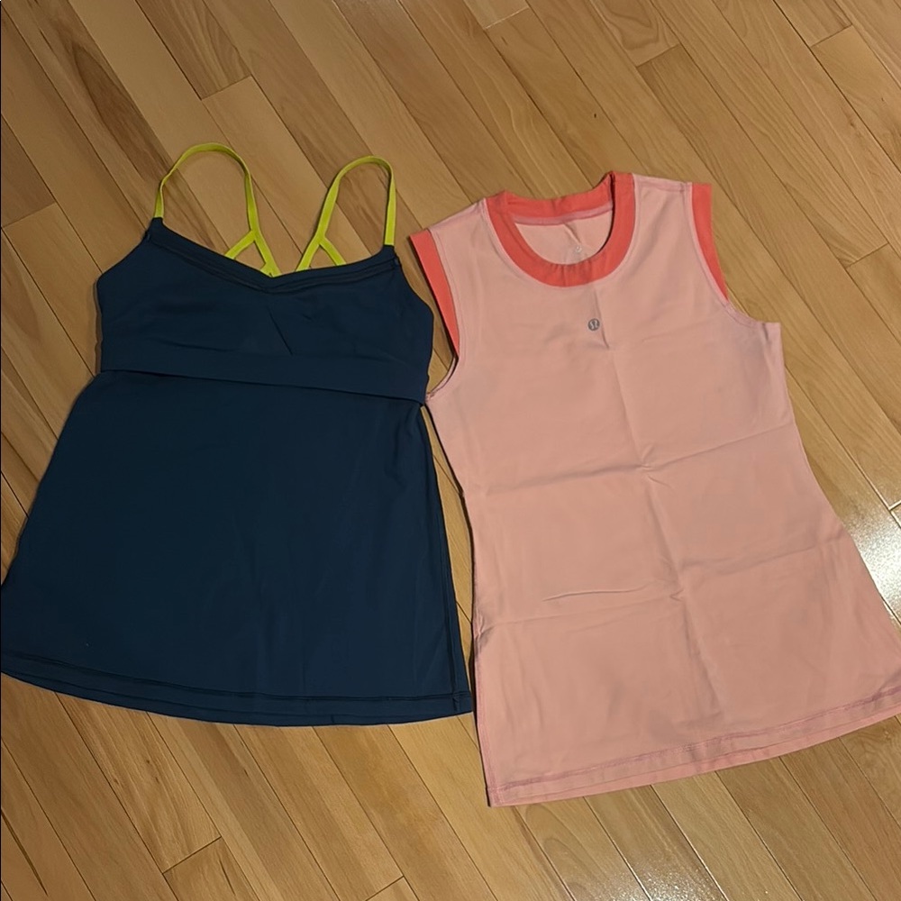 2 Lululemon Athletic Tank Tops: Just Breathe Dark Teal & Pink Tank - size 8